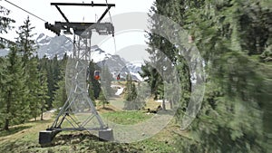 View from Cable car gondola moving in Lake Lucerne area of Pilatus mountains in Swiss Alps in Switzerland