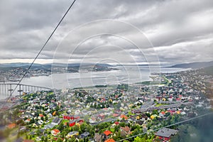 View from the cable car on Norwegian city Tromso.