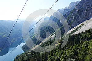 The view from a cable car to Gosau lake, Austria