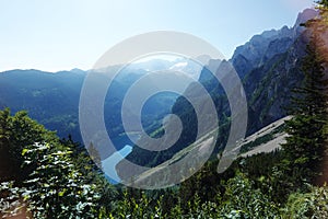 The view from a cable car to Gosau lake, Austria