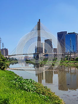 View of the cable-stayed bridge of the Marginal Pinheiros in Sao Paulo