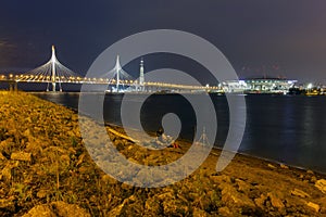 view of the cable-Stayed bridge of the Western high-speed diameter and the tower of the business center of Gazprom Lakhta center