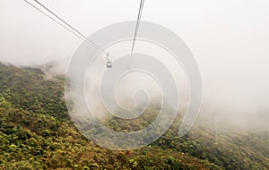 View of cablecar way with fog to Nongping village ,Hongkong