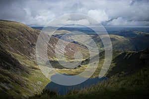 View from Cadair Idris mountain and lakes in Snowdonia, Wales, UK