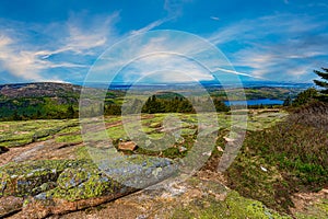 View from Cadillac Mountain toward Bar Harbor in Acadia National Park