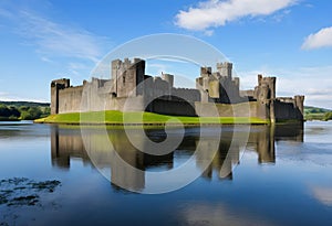 A view of Caerphilly Castle in Wales photo