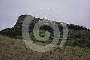 View of Cairano town at sunrise in Irpinia, Campania, Italy photo