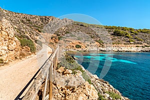 View of Cala Fredda beach on the Levanzo island in the Mediterranean sea of Sicily.