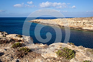 View of Cala Galera in the summer season. Lampedusa