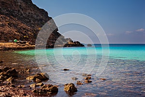 View of Cala Pulcino famous sea place of Lampedusa