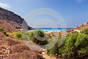 View of Cala Pulcino famous sea place of Lampedusa