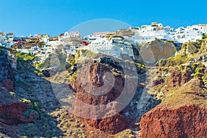 View of the Caldera wall Oia village Santorini island Greece