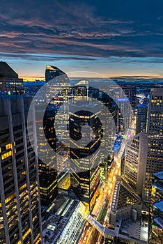 View of Calgary`s skyline at night