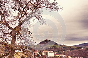 View of calvary in the historic city Banska Stiavnica.Autumn season.