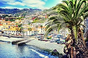 View of Camara de Lobos, small fisherman village, Madeira