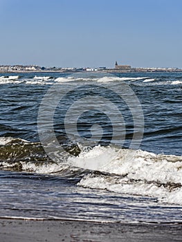 View from Cambois beach to Newbiggin by the Sea, Northumberland, UK