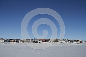 View of Cambridge Bay, Nunavut during a sunny winter day