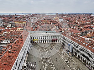 View from from Campanile di San Marco, the bell tower of St Marks Basilica, Venice, Italy