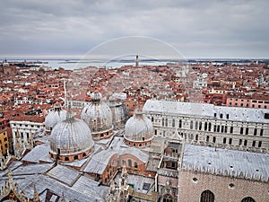 View from from Campanile di San Marco, the bell tower of St Marks Basilica, Venice, Italy