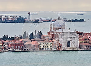 View from from Campanile di San Marco, the bell tower of St Marks Basilica, Venice, Italy