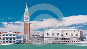 View of the Campanile di San Marco and Palazzo Ducale, from San Giorgio Maggiore timelapse, Venice, Italy.