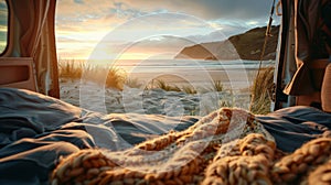 The Beach from a Camper.AI generated image