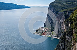 View on Campione del Garda town and Garga Lake from Terrazza del Brivido viewpoint