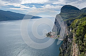 View on Campione del Garda town and Garga Lake from Terrazza del Brivido viewpoint photo