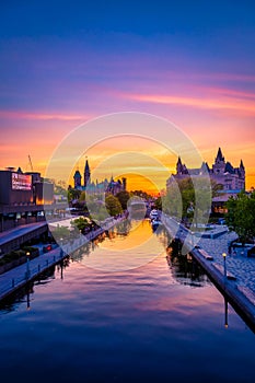 View of Canada parliament building in Ottawa during sunset