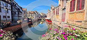 View on the canal in little Venice in Colmar, Alsace, France