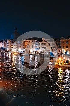 A view of the canal at night. Venice, Italy