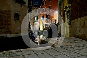 View of canal in Venice night