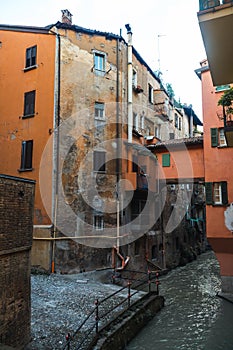 View on the canal on Via Piella, in Bologna, Italy. The old city`s canal which still runs under the town. Travel and tourism plac photo