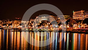 View of Cannes at night, France