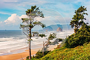 Cannon Beach and Haystack Rock Oregon USA