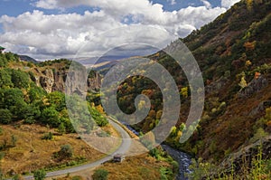 View on canyon of Arpa river near spa resort city Jermuk. Autumn photo