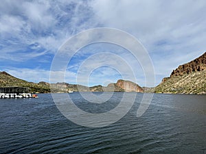 View of Canyon Lake, Harbor and Rock Formations from a Steamboat in Arizona IMG_0494-2