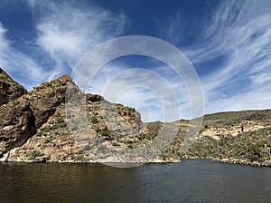 View of Canyon Lake and Rock Formations from a Steamboat in Arizona