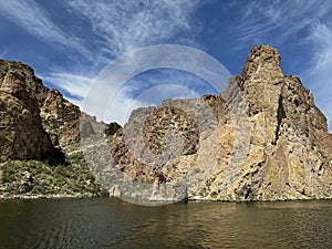 View of Canyon Lake and Rock Formations from a Steamboat in Arizona