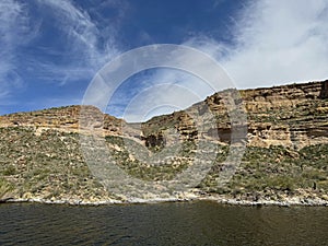 View of Canyon Lake and Rock Formations from a Steamboat in Arizona