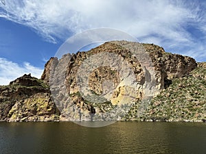 View of Canyon Lake and Rock Formations from a Steamboat in Arizona