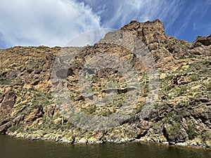 View of Canyon Lake and Rock Formations from a Steamboat in Arizona