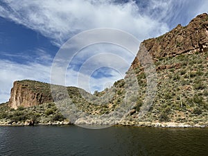 View of Canyon Lake and Rock Formations from a Steamboat in Arizona