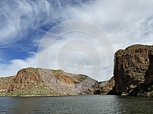 View of Canyon Lake and Rock Formations from a Steamboat in Arizona