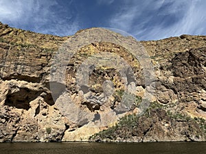 View of Canyon Lake and Rock Formations from a Steamboat in Arizona photo