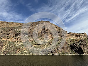 View of Canyon Lake and Rock Formations from a Steamboat in Arizona photo