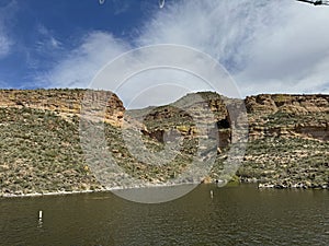 View of Canyon Lake and Rock Formations from a Steamboat in Arizona photo