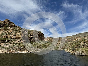 View of Canyon Lake and Rock Formations from a Steamboat in Arizona photo