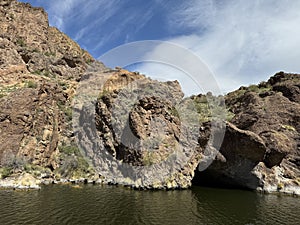 View of Canyon Lake and Rock Formations from a Steamboat in Arizona photo