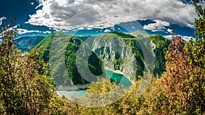 View of Canyon of Piva river and lake in Montenegro photo